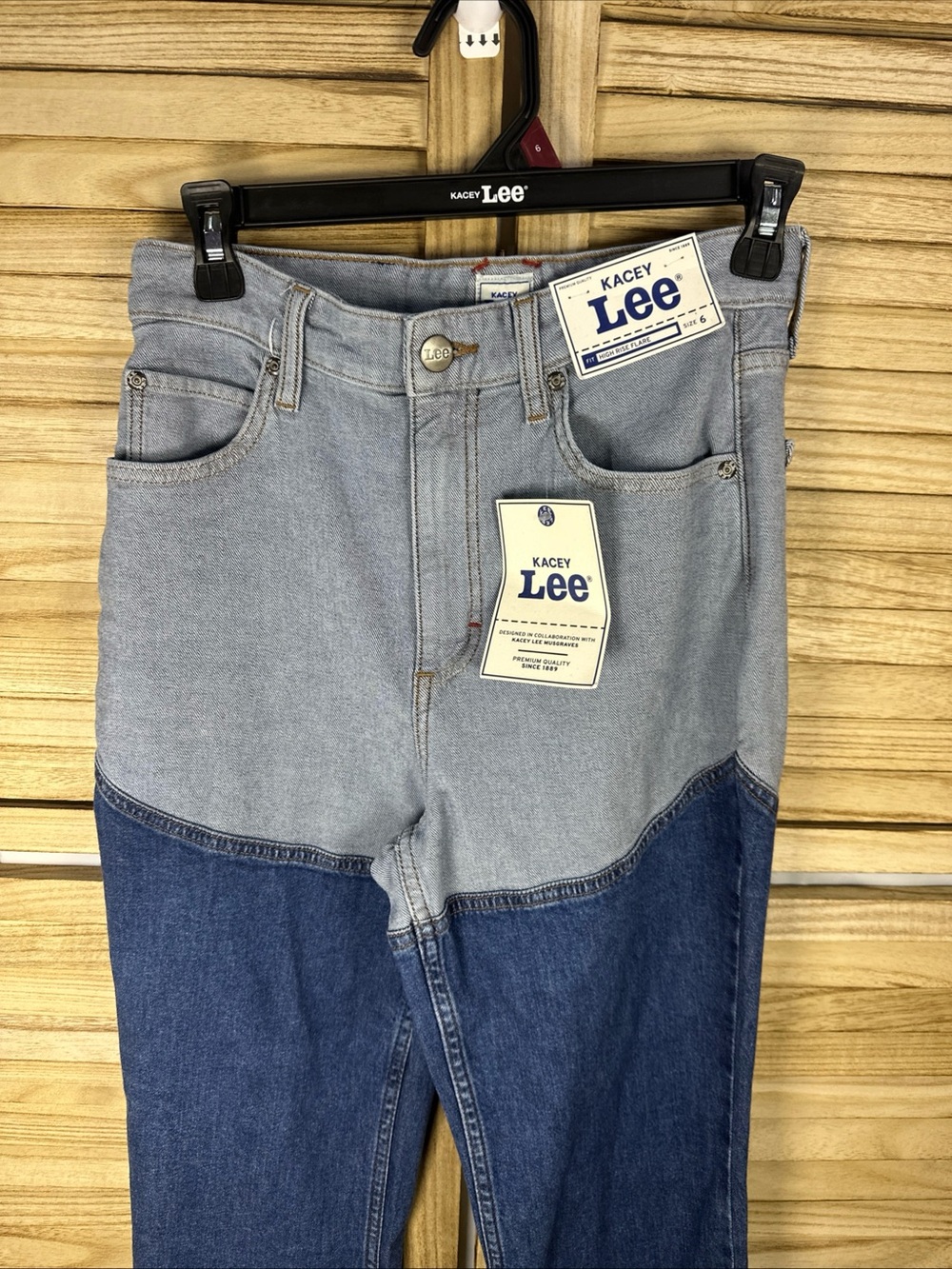Lee Two-Tone High-Rise Jeans in Light Blue and Medium Blue